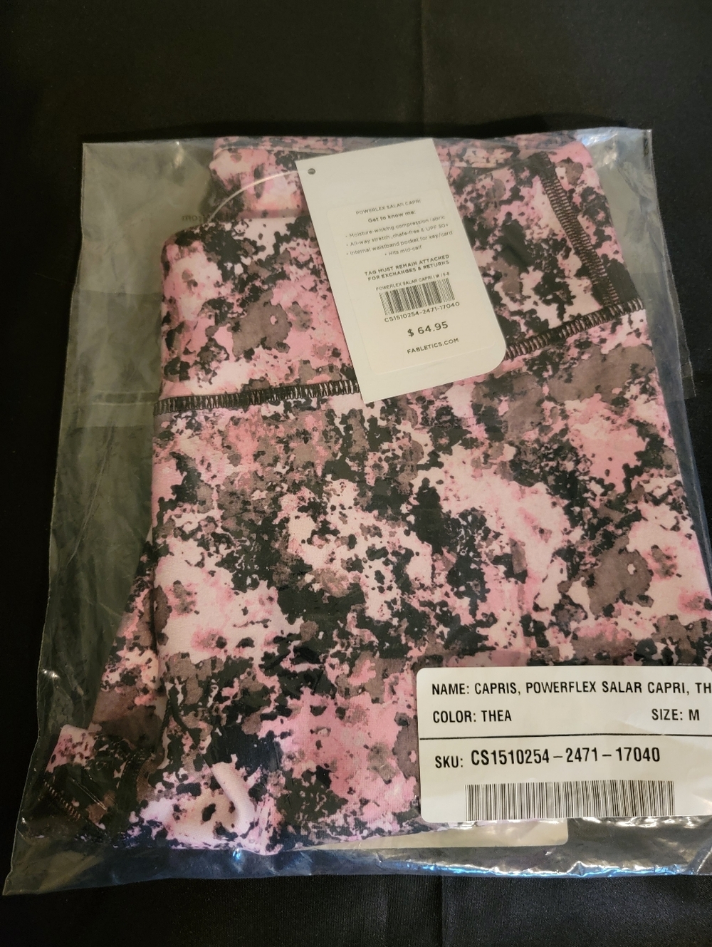 Fabletics Pink & Black Printed PowerFlex Capris